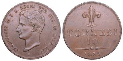 Francesco II di Borbone, Napoli, 10 Tornesi 1859 (1859-1860), rame