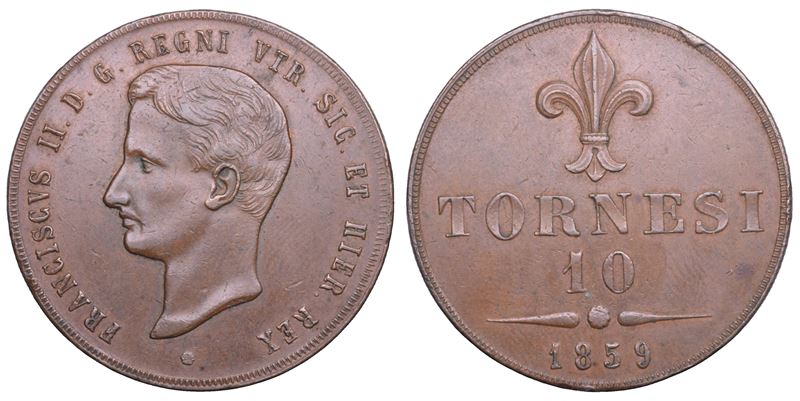 NAPOLI. FRANCESCO II DI BORBONE, 1859-1860. 10 Tornesi 1859.  - Asta Numismatica Light - Cambi Casa d'Aste
