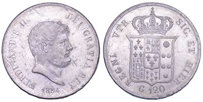 Ferdinando II di Borbone (attrib.), Piastra da 120 Grana, Napoli, 1854