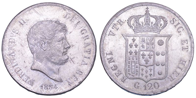 NAPOLI. FERDINANDO II DI BORBONE, 1830-1859 .Piastra da 120 Grana 1854.  - Asta Numismatica Light - Cambi Casa d'Aste