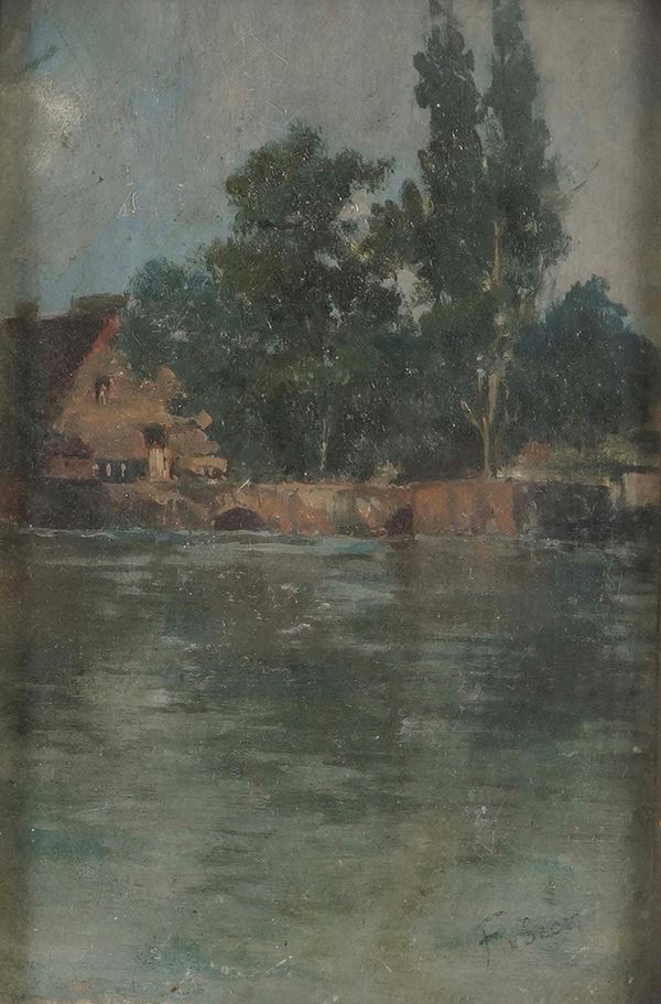 Luigi Fabron (1855-1907) Paesaggio lacustre