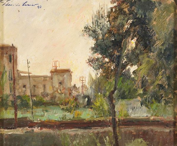 Scuola del XX secolo (Napoli?) Paesaggio con abitazioni