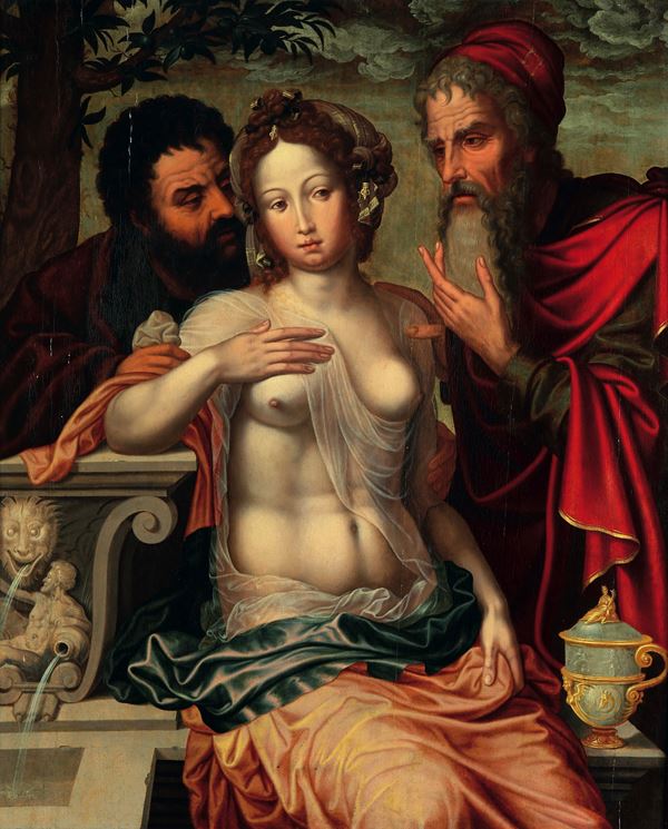 Scuola di Anversa del XVI secolo Susanna e i vecchioni