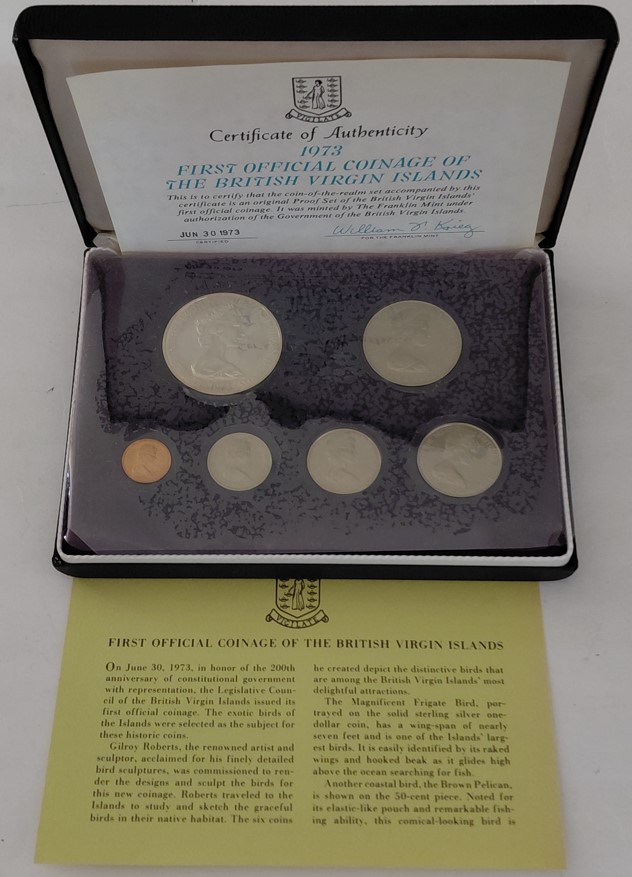 Isole Vergini Britanniche, Fondo specchio (Proof) con divisionale in dollari, 1973