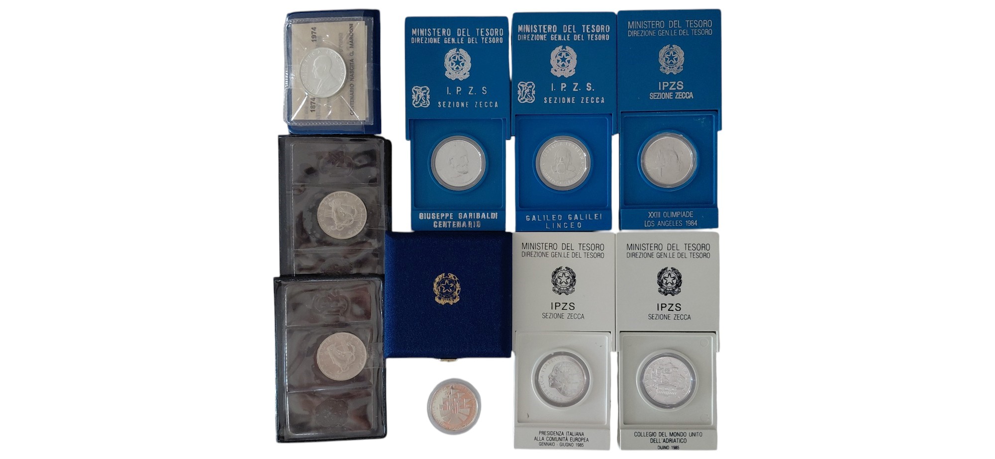 Italia, collezione di 9 serie commemorative da 500 Lire in argento (835‰)