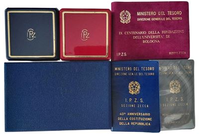 Italia, Serie di monete in argento 835‰ (6 confezioni) da 100, 200 e 500 Lire, 1988