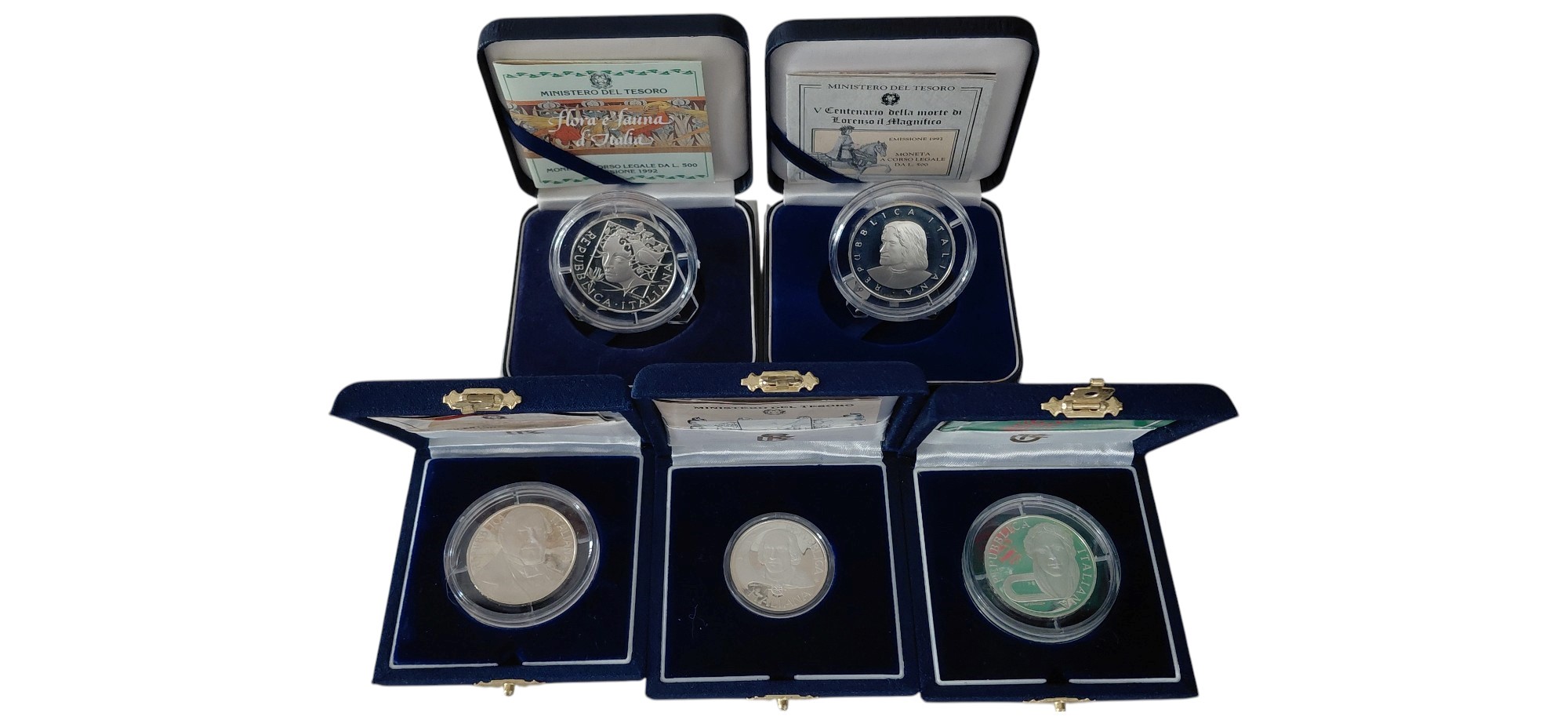 Italia, 1992, serie di 5 monete commemorative in argento 835‰