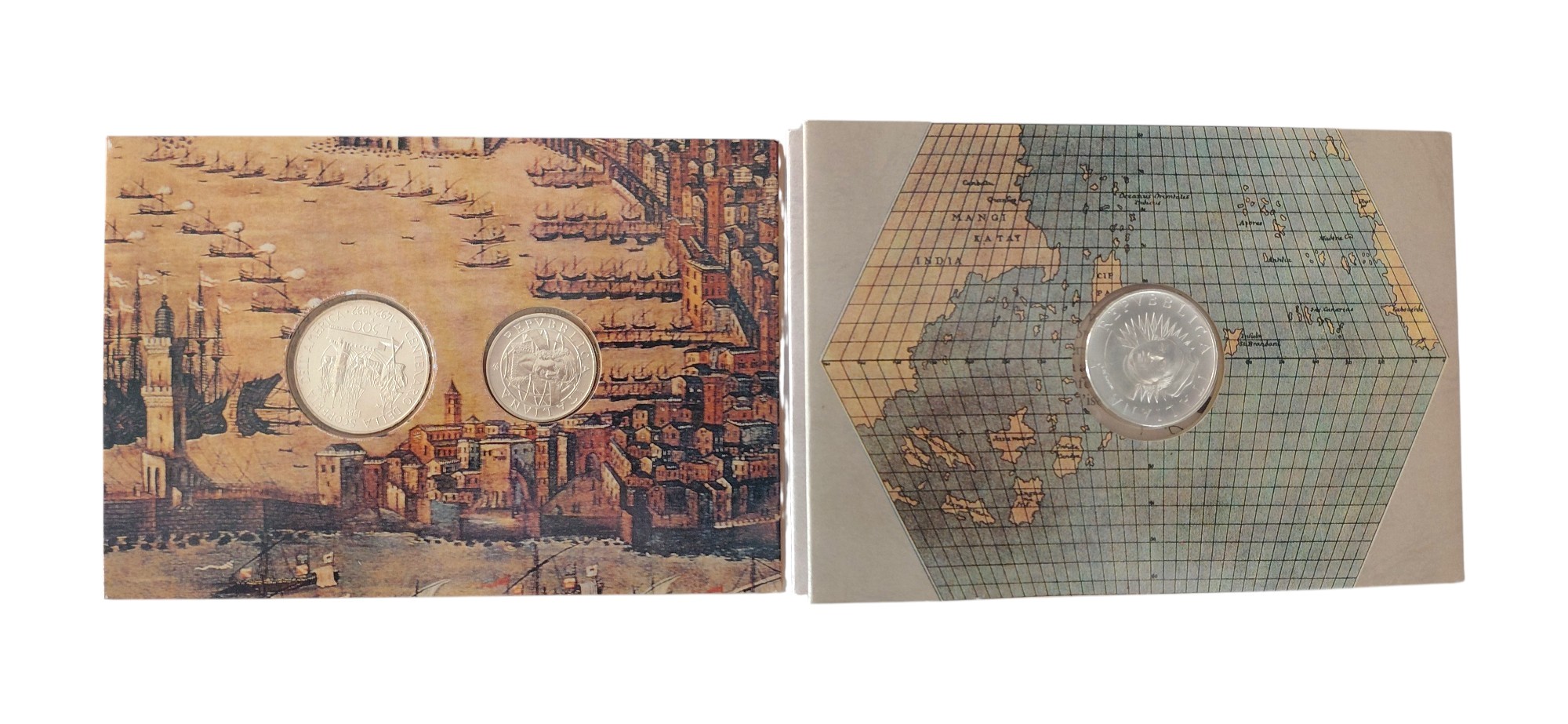 Italia, V Centenario della Scoperta dell'America (1989-1991) – Dittico filatelico-numismatico con...