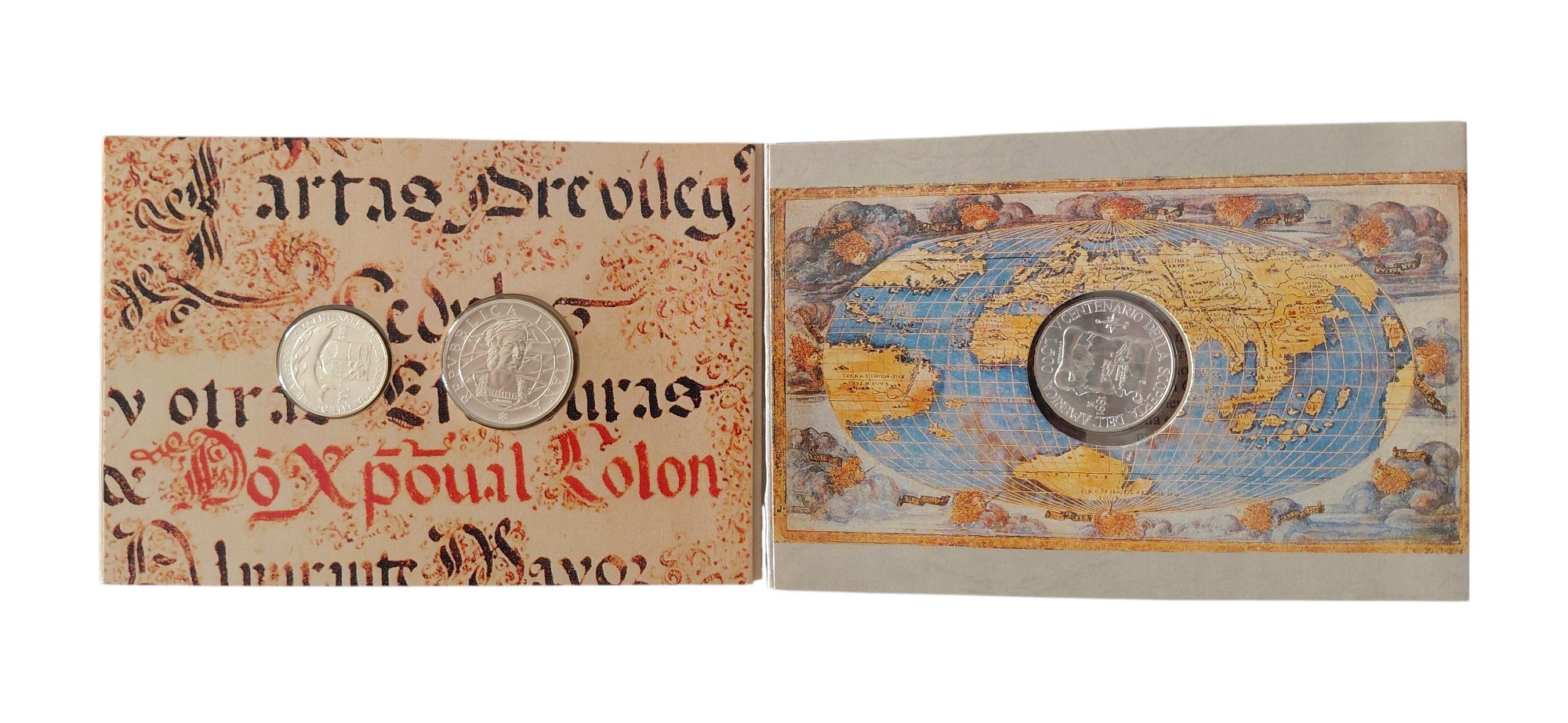 Italia, V Centenario della Scoperta dell'America (1989-1991) – Dittico filatelico-numismatico con...