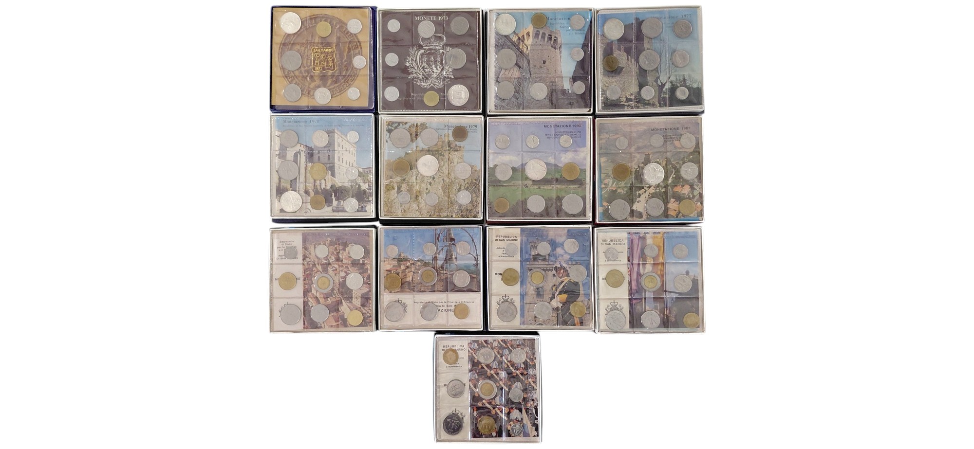 San Marino, serie divisionali FdC con monete da 500 Lire in argento (1972–1986)