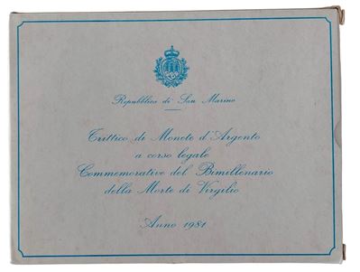 San Marino, 1981, Set celebrativo del bimillenario della morte di Virgilio, 3 monete in argento F...