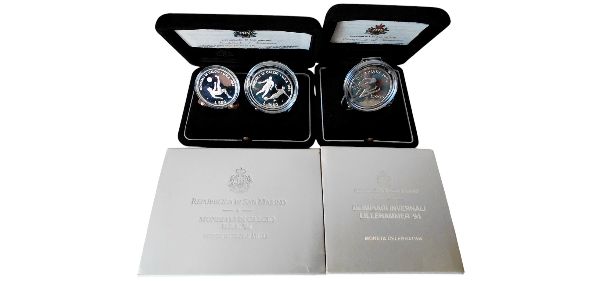 San Marino, set di monete celebrative (Fondo Specchio proof) in argento, 1994