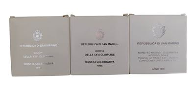 San Marino, serie di 3 monete in argento Fondo Specchio (Proof, PP), 1995-1996