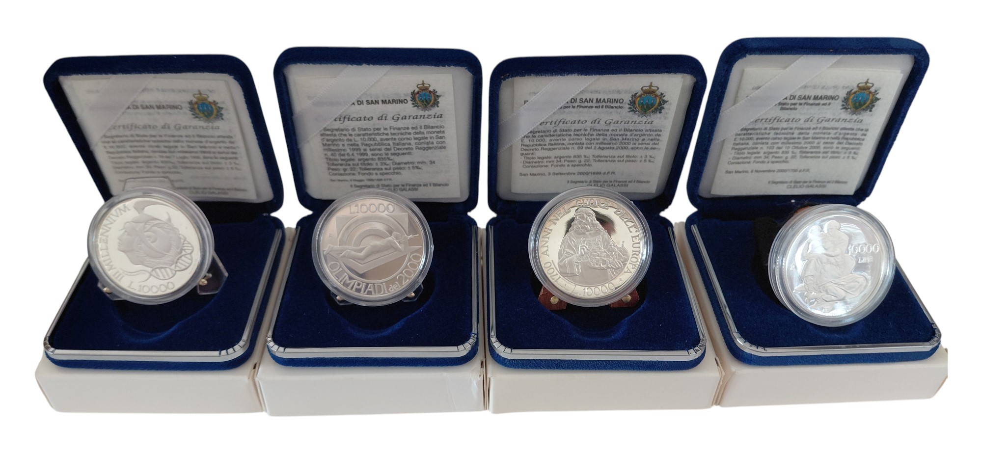 Repubblica di San Marino, 1999-2000. Serie di 4 monete da 10.000 Lire in argento Fondo Specchio (...