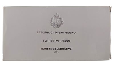 San Marino, 1995, Cofanetto con 2 monete Fondo Specchio (proof) in argento 835 ‰, «Amerigo Vespuc...