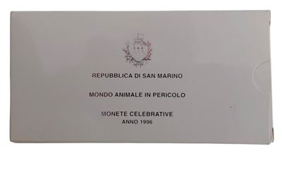 San Marino, 1996, cofanetto con 2 monete in argento fondo specchio (proof) da Lire 5.000 e Lire 1...