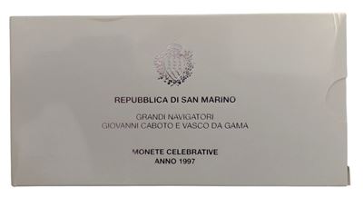 San Marino, 1997, Cofanetto con 2 monete in argento 835‰ Fondo Specchio (proof) da 5.000 e 10.000...