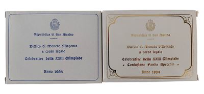 San Marino, 1984, dittici celebrativi della XXIII Olimpiade, quattro monete in argento 835‰