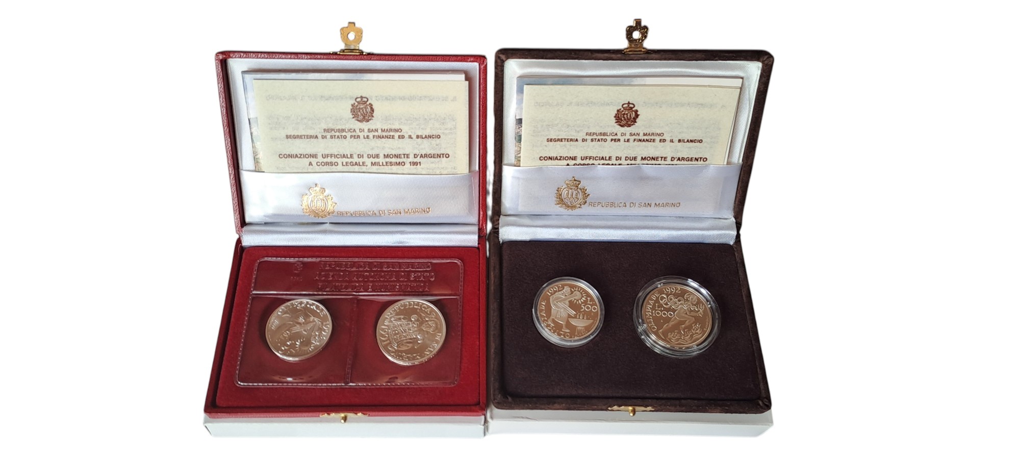 San Marino, XXV Olimpiade di Barcellona (1991) – dittici celebrativi con 4 monete in argento 835‰