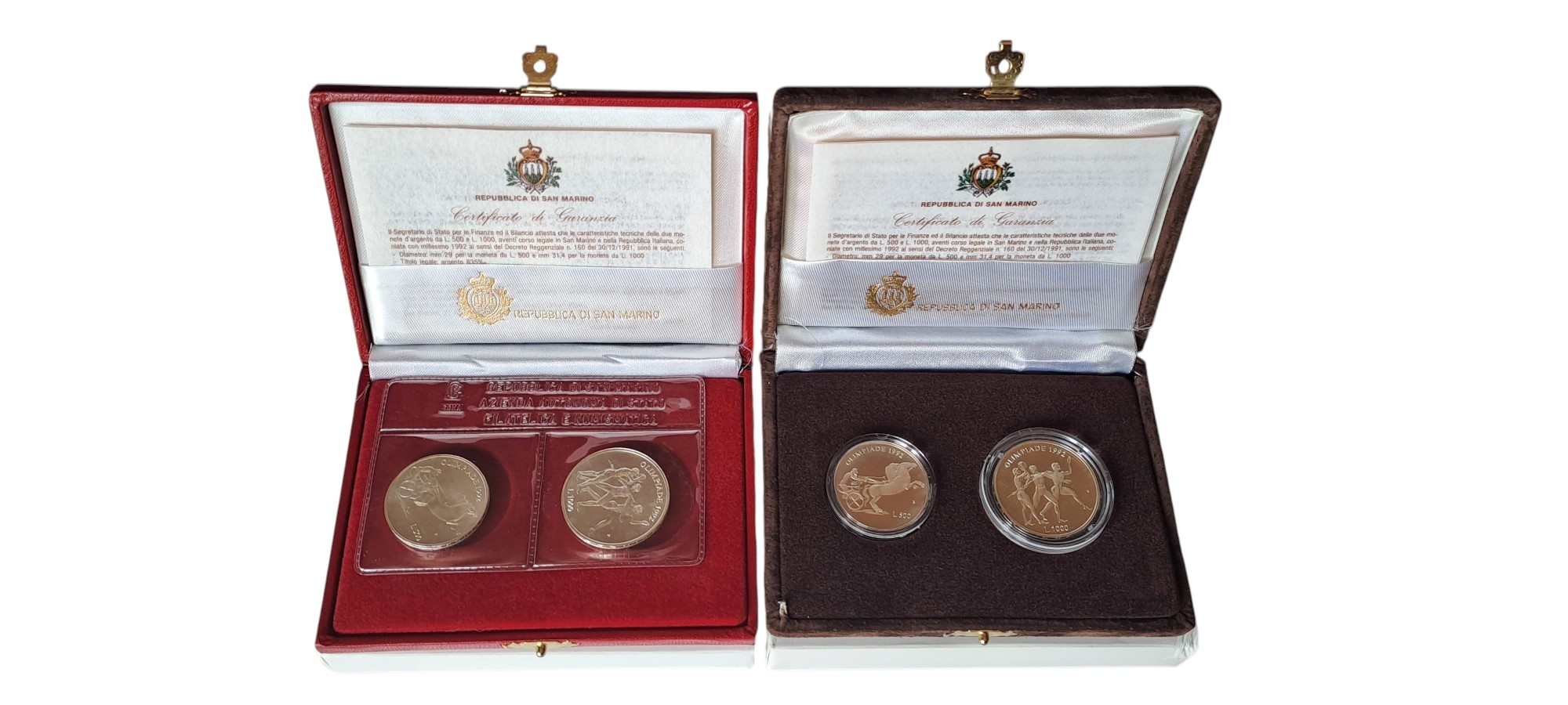 San Marino, XXV Olimpiade (1992), dittici celebrativi con quattro monete in argento (835‰)