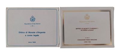 San Marino, 1993, dittici commemorativi «Mondo Animale in Pericolo», quattro monete (2 FdC e 2 Fo...
