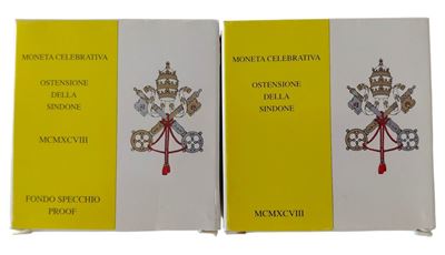 Vaticano, Ostensione della Sindone, 1998 — due confezioni celebrative con 2 × 500 Lire, argento 8...