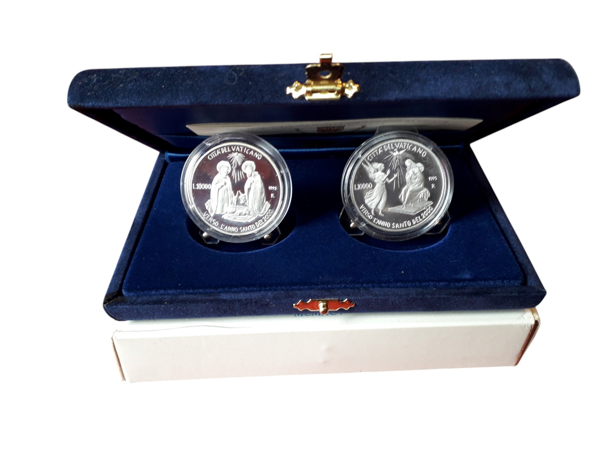 Vaticano, Verso l’Anno Santo del 2000 – Dittico celebrativo 10.000 + 10.000 Lire, argento fondo s...