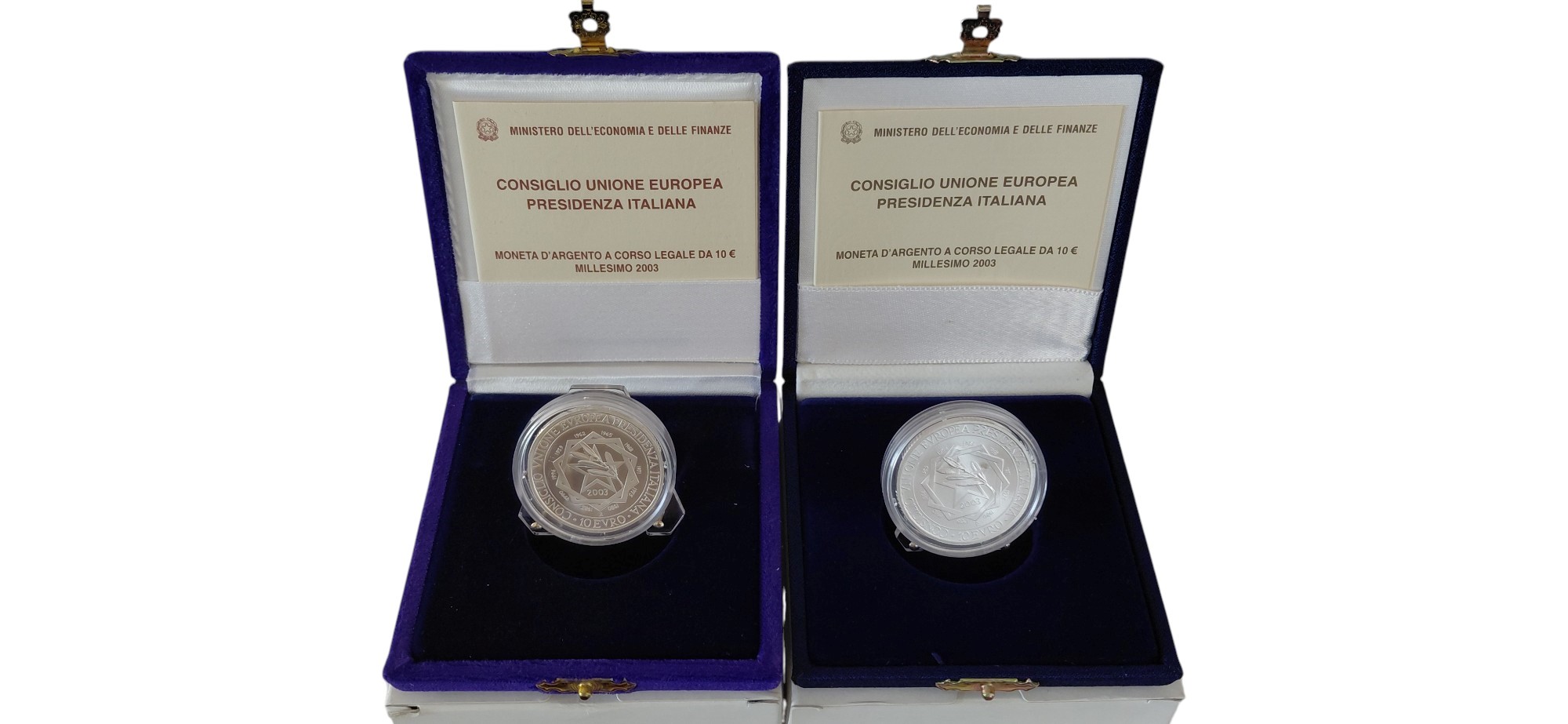 Italia, 2003: dittici celebrativi “Europa dei Popoli” con monete in argento da 5 e 10 Euro (925‰)