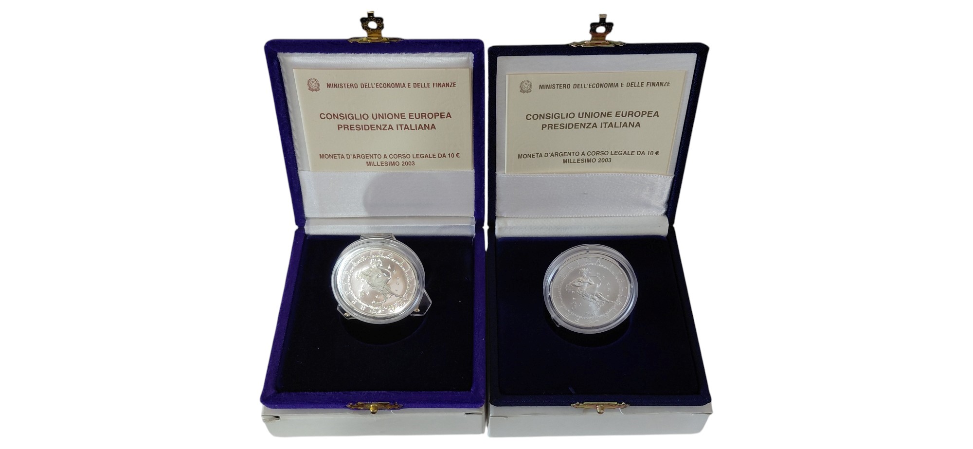 Italia, 2003: dittici celebrativi “Europa dei Popoli” con monete in argento da 5 e 10 Euro (925‰)