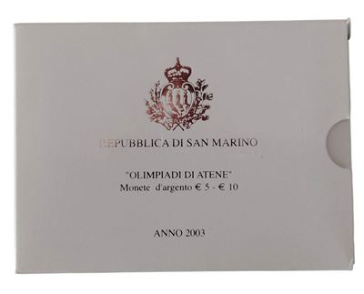 San Marino, Dittico celebrativo “Olimpiadi di Atene 2004”, monete in argento Fondo Specchio (5 + ...