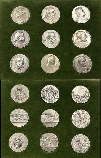 Vaticano, Lotto di nove medaglie papali in argento 800 (Leone XIII–Giovanni Paolo II)