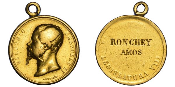 REGNO D'ITALIA. VITTORIO EMANUELE II DI SAVOIA, 1861-1878. Medaglia in oro. A Ronchey Amos, legislatura VIII.