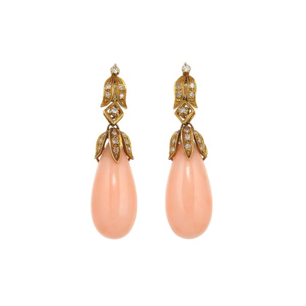 Pair of coral and gold earrings
