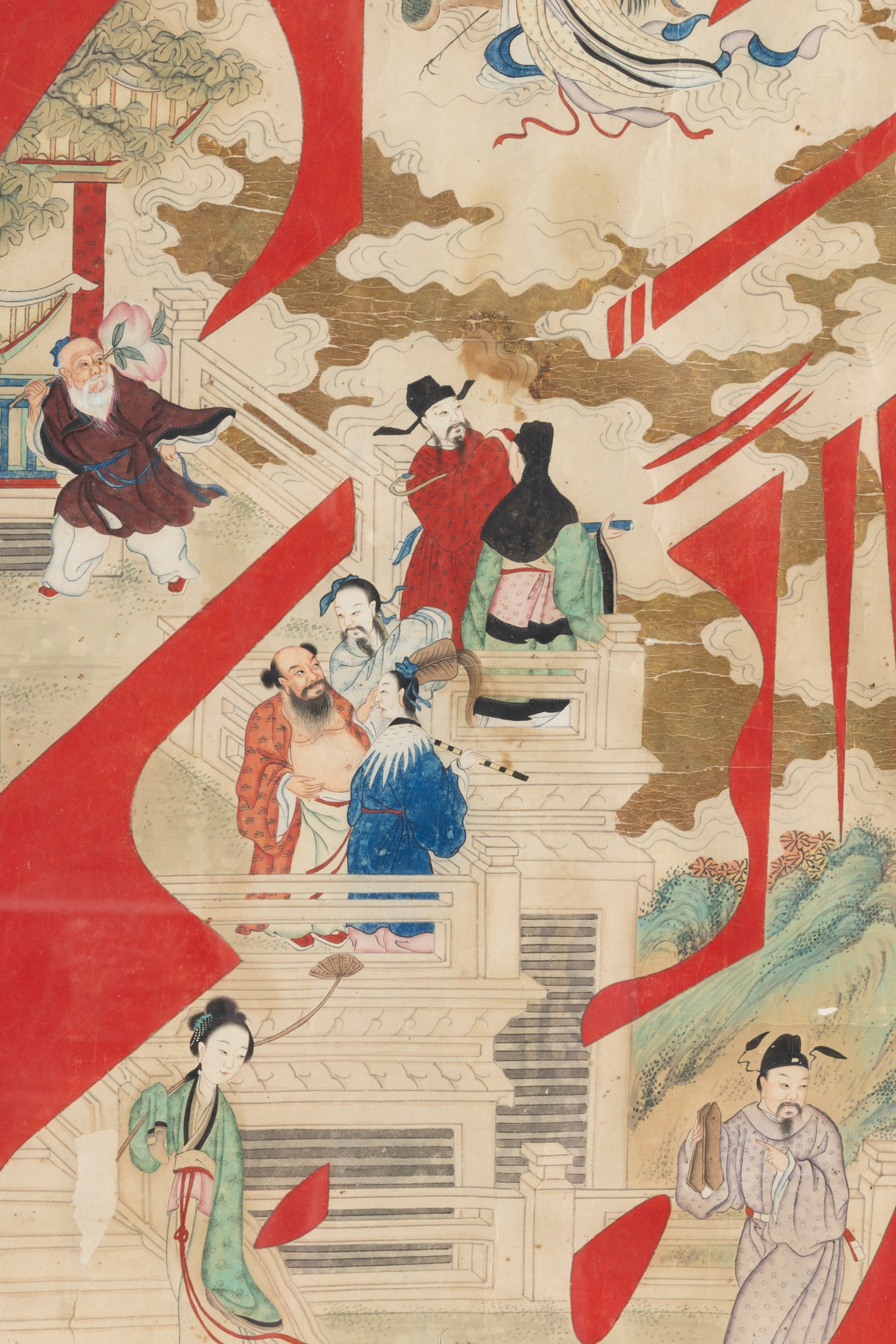Cina, Dinastia Qing, Scene fantastiche e di vita di corte, dipinto su carta con antico carattere ...