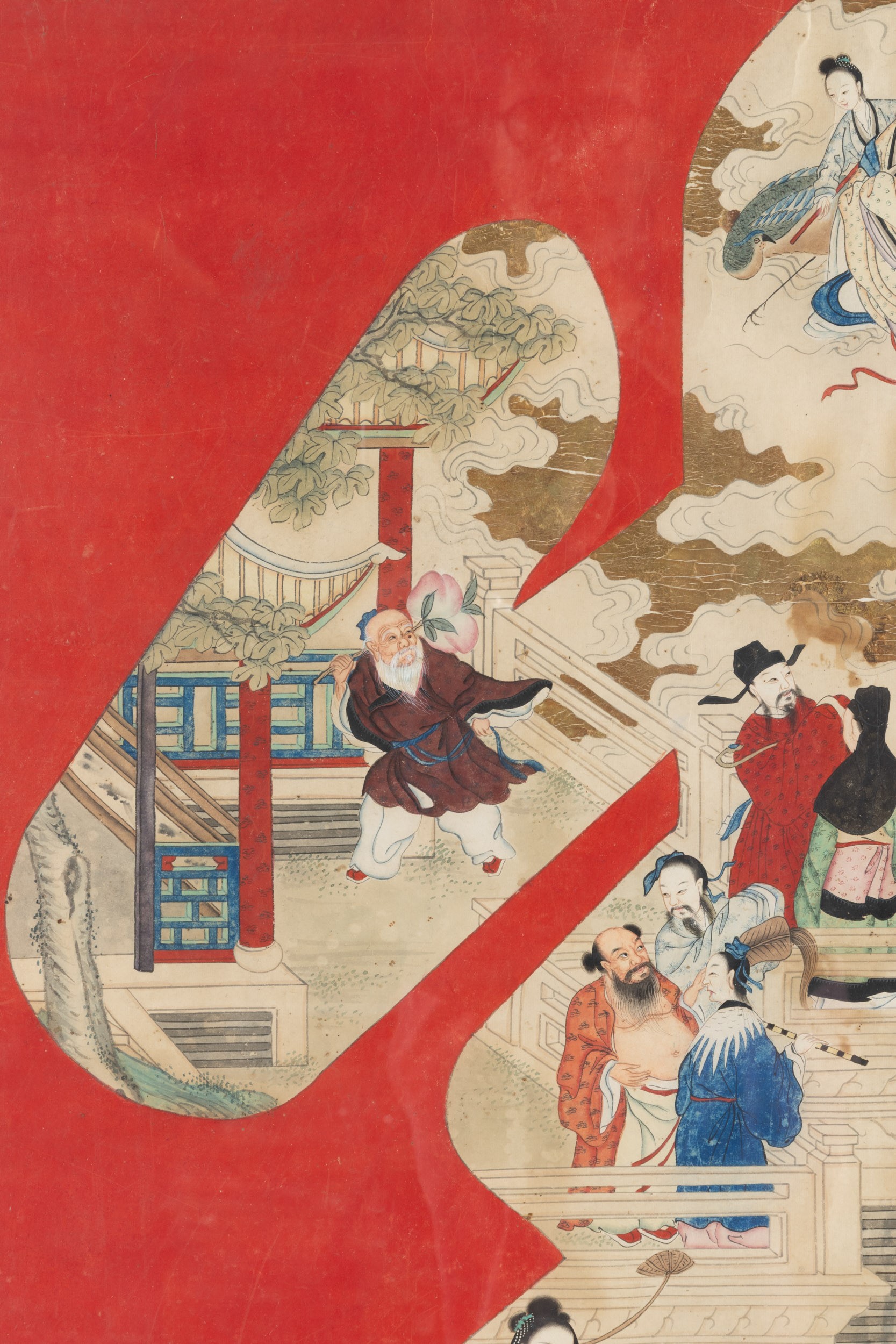 Cina, Dinastia Qing, Scene fantastiche e di vita di corte, dipinto su carta con antico carattere ...