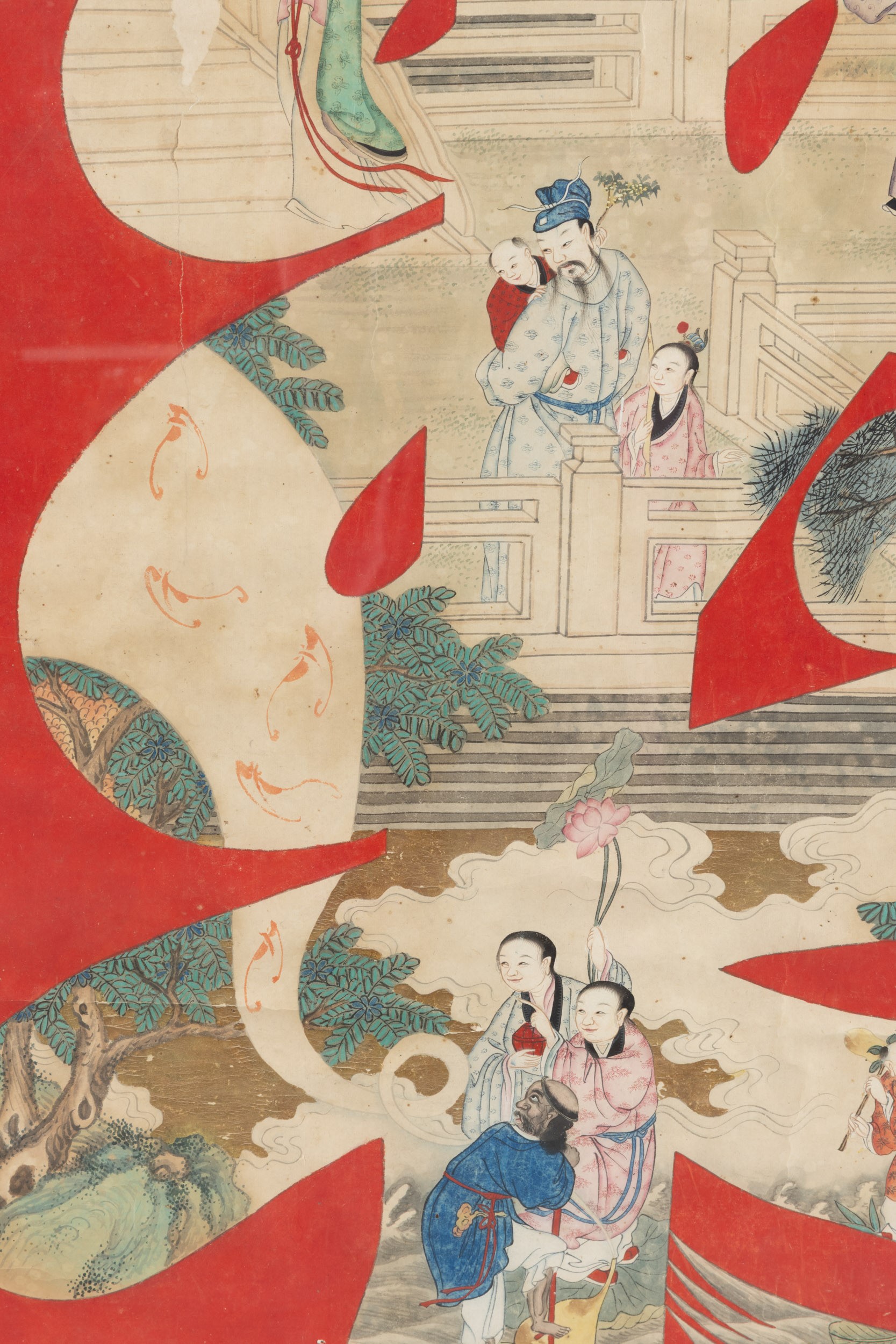 Cina, Dinastia Qing, Scene fantastiche e di vita di corte, dipinto su carta con antico carattere ...