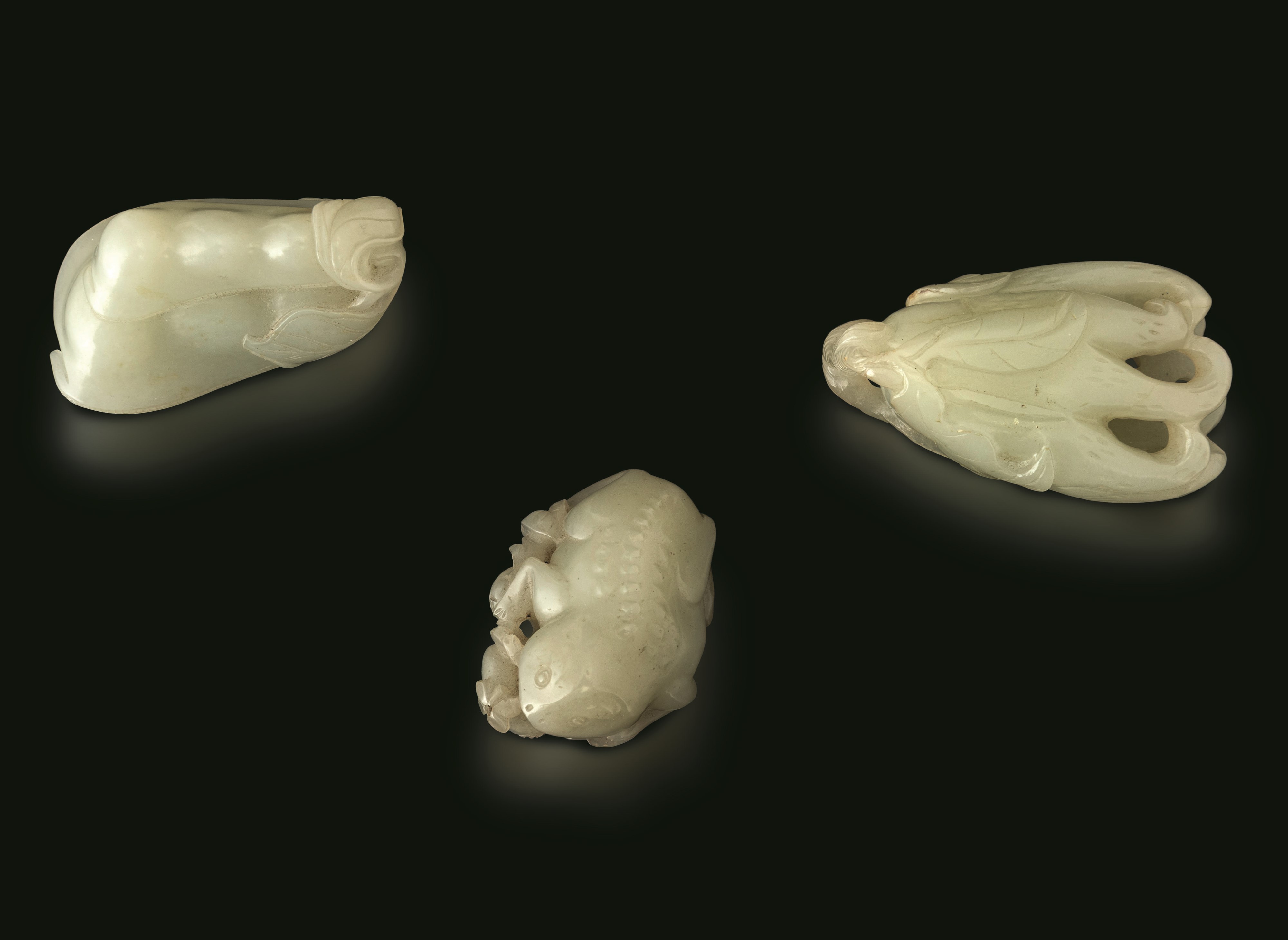 Cina, Tre figure in giada bianca (dinastia Qing, XIX secolo)
