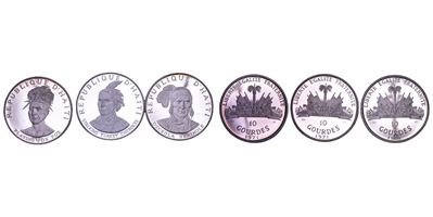 Haiti, Lotto di tre monete da 10 Gourdes (1971), argento fino (FS)