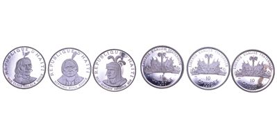 Haiti, Lotto di tre monete da 10 Gourdes (1971), argento FS