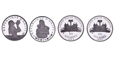 Repubblica di Haiti, 50 Gourdes 1973 (2 esemplari) — argento FS, KM 104–105