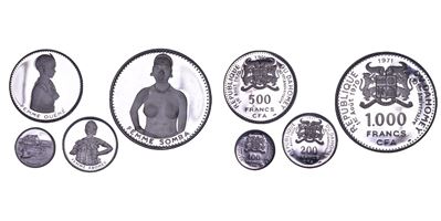 Dahomey, Lotto di quattro monete per il X anniversario dell’indipendenza (1971), argento