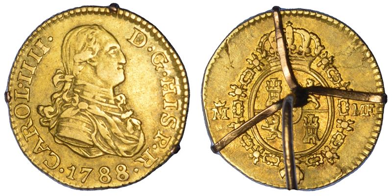 SPAGNA. CARLOS IV, 1788-1809. 1/2 Escudo portato a spilla 1788. Madrid.  - Asta Numismatica Light - Cambi Casa d'Aste