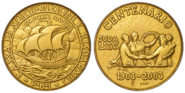 REPUBBLICA ITALIANA. CASSA DI SOVVENZIONI E RISPARMIO. Medaglia in oro 2003.