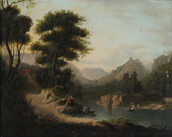 Scuola del XIX secolo Paesaggio fluviale