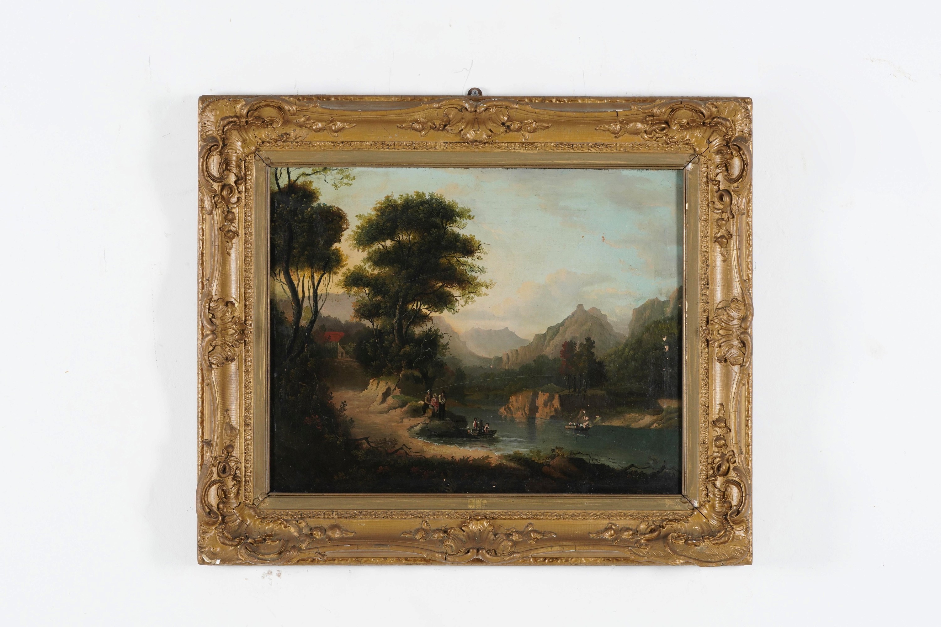 Scuola del XIX secolo, Paesaggio fluviale, olio su tela