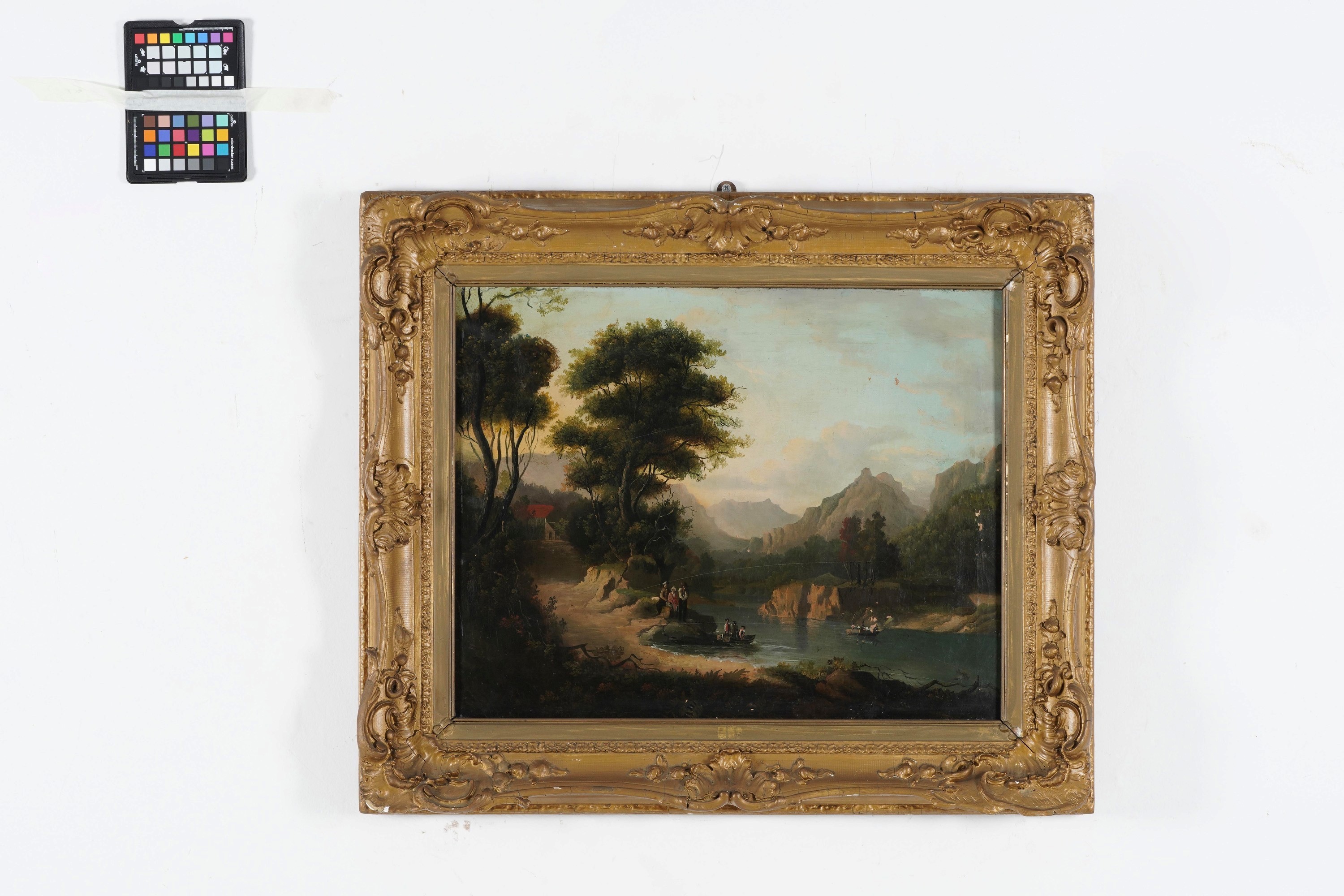 Scuola del XIX secolo, Paesaggio fluviale, olio su tela