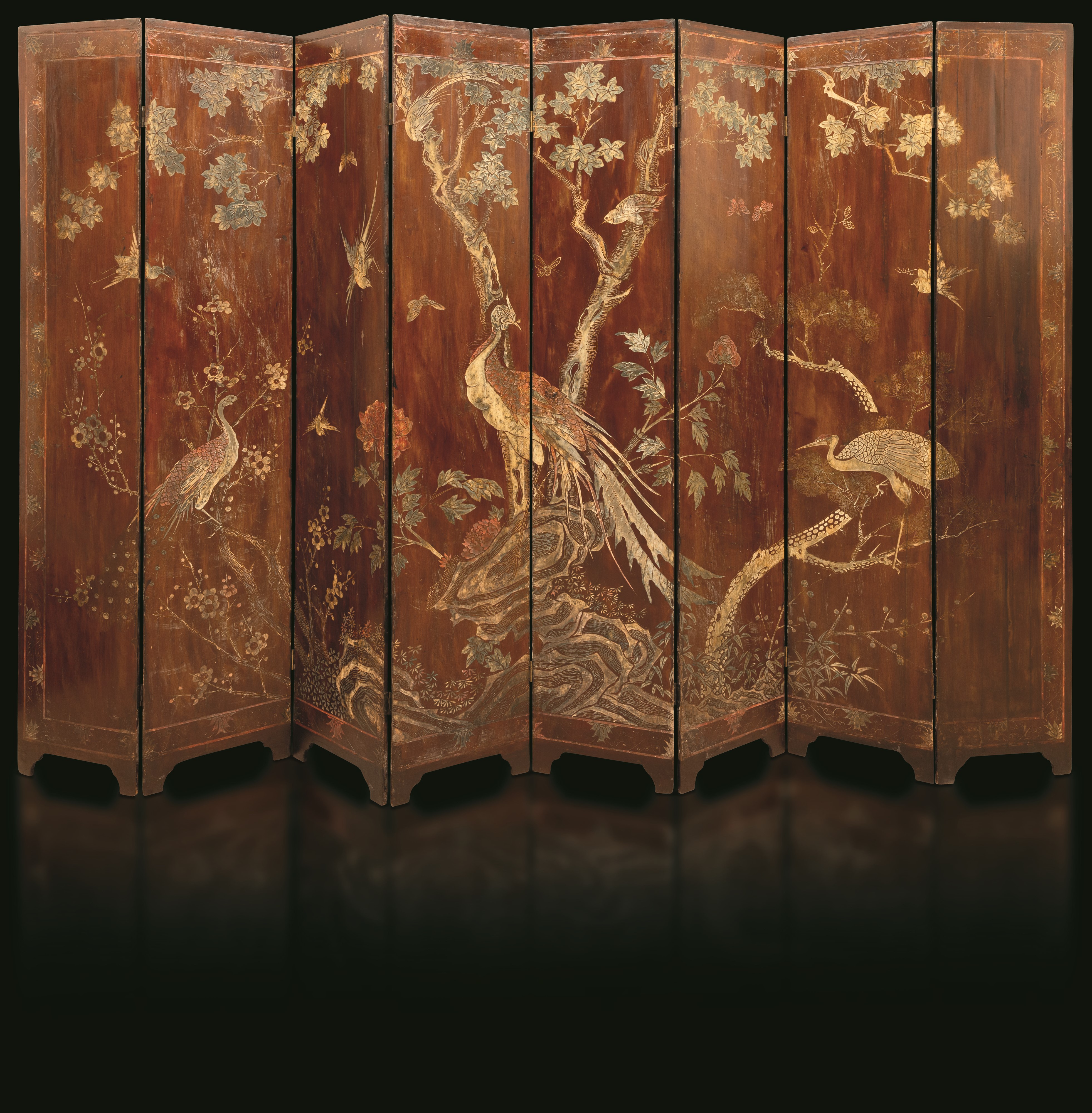 Cina, Paravento a otto ante con scena di corte, Dinastia Qing (epoca Kangxi, 1662-1722)
