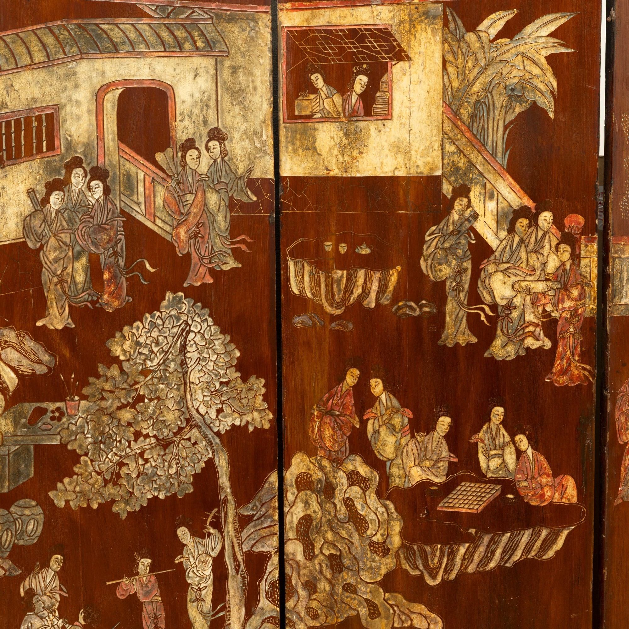 Cina, Paravento a otto ante con scena di corte, Dinastia Qing (epoca Kangxi, 1662-1722)