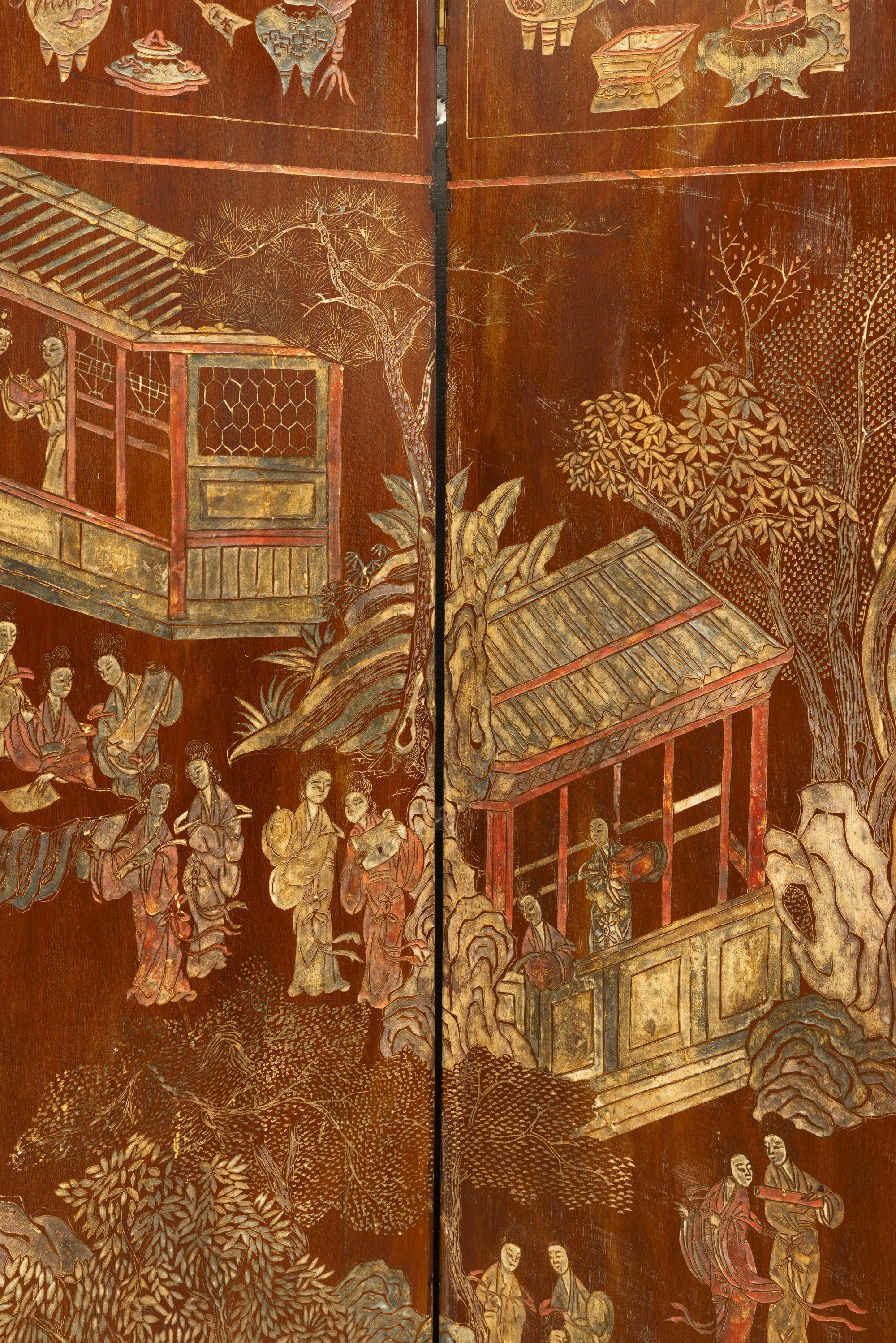 Cina, Paravento a otto ante con scena di corte, Dinastia Qing (epoca Kangxi, 1662-1722)