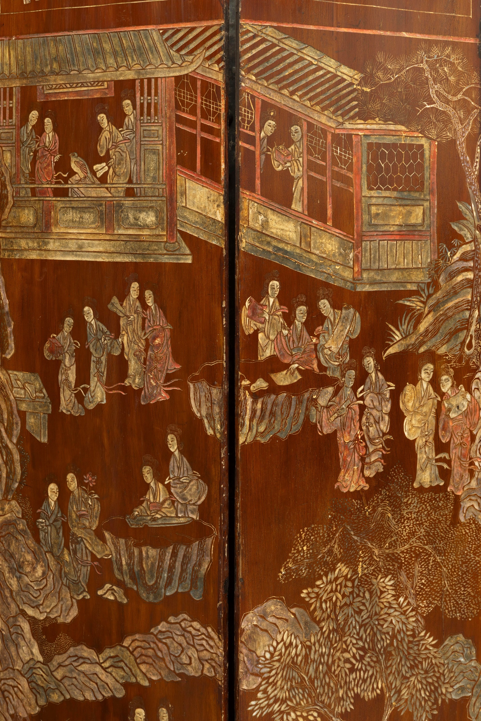 Cina, Paravento a otto ante con scena di corte, Dinastia Qing (epoca Kangxi, 1662-1722)